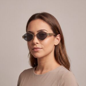 Óculos de Sol Diamante Hexagonal Metal Dourado Lente Fumê