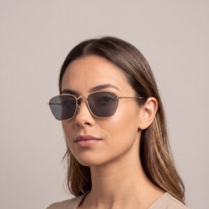 Óculos de Sol Ouro Geométrico Metal Dourado Lente Fumê